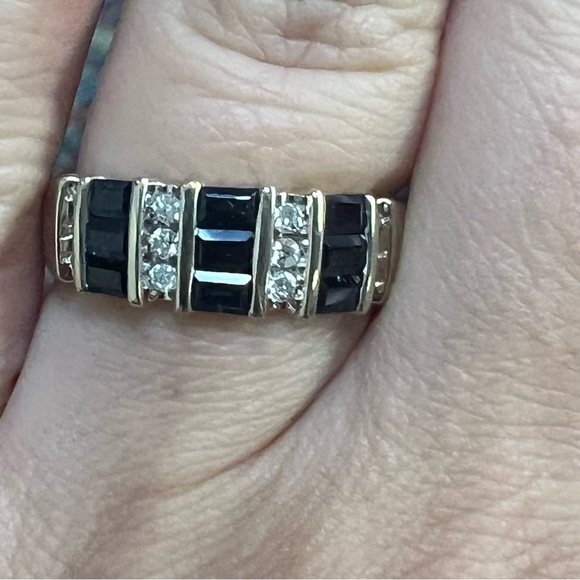 14k White Gold Diamond & Sapphire Band Ring - Picture 5 of 8